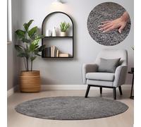 HomebyHome Tapis Salon Moderne Tapis Chambre Adulte Tapis Gris 80 cm Rond - Tapis Shaggy Salle de Séjour Tapis Poil Long Concevoir Unicolore Tapis Doux et Moelleux - Tapis Cuisine Moquette Salon