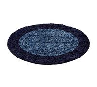 HomebyHome Tapis Salon Moderne Tapis Chambre Bleu Marine 160 cm Rond - Tapis Shaggy Salle à Manger Entrée Salon à Poils Longs Bordure Concevoir Doux et Moelleux - Tapis Cuisine Enfant Moquette Rond
