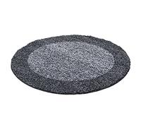 HomebyHome Tapis Salon Moderne Tapis Chambre Gris 120 cm Rond - Tapis Shaggy Salle à Manger Entrée Salon à Poils Longs Bordure Concevoir Doux et Moelleux - Tapis Cuisine Enfant Moquette Rond