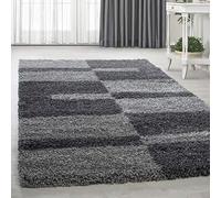 HomebyHome Tapis Salon Moderne Tapis Chambre Gris 120x170 cm - Tapis Shaggy Salle de Séjour à Poils Longs Concevoir à Carreaux Doux et Moelleux - Tapis Cuisine Enfant Moquette Rectangulaire