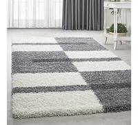 HomebyHome Tapis Salon Moderne Tapis Chambre Gris Clair 120x170 cm - Tapis Shaggy Salle de Séjour à Poils Longs Concevoir à Carreaux Doux et Moelleux Tapis Cuisine Enfant Moquette Rectangulaire