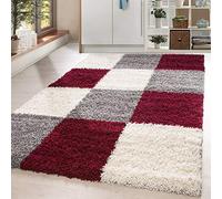 HomebyHome Tapis Salon Moderne Tapis Chambre Rouge 160x230 cm - Tapis Shaggy Salle de Séjour à Poils Longs Carreaux Concevoir Doux et Moelleux - Tapis Cuisine Enfant Moquette Rectangulaire