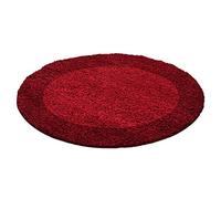 HomebyHome Tapis Salon Moderne Tapis Chambre Rouge 200 cm Rond - Tapis Shaggy Salle de Séjour à Poils Longs Bordure Concevoir Doux et Moelleux - Tapis Cuisine Enfant Moquette Rond