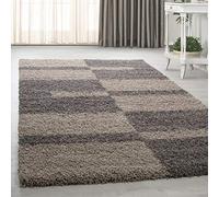 HomebyHome Tapis Salon Moderne Tapis Chambre Taupe 200x290 cm - Tapis Shaggy Salle de Séjour à Poils Longs Concevoir à Carreaux Doux et Moelleux - Tapis Cuisine Enfant Moquette Rectangulaire