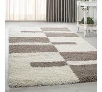 HomebyHome Tapis shaggy à poils longs à carreaux Couleurs et dimensions :, Polypropylène, beige, 160 x 230 cm