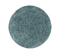 HomebyHome Tapis Shaggy Rond 120 cm Bleu, Doux et Moelleux, Moderne uni, idéal sous Table d'appoint ou Couloir
