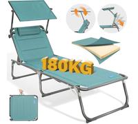 HOMECALL Bain de soleil Chaise longue pliante éponge épaisse dossier réglable pare-soleil coussin jusqu'à 180kg-Turquoise