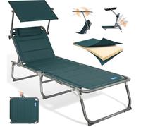 HOMECALL Bain de soleil Chaise longue pliante éponge épaisse dossier réglable pare-soleil coussin jusqu'à 180kg-Bleu océan