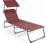 Homecall Chaise de jardin pliable avec toit, appuie-tête, dossier réglable en 5 positions, 200 x 70 cm, résistante aux intempéries, chaise longue de jardin, pliable, légère, jusqu'à 180 kg, pour