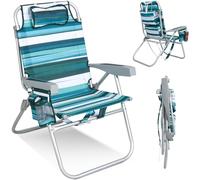 Homecall Chaise de plage pliable légère - Dossier réglable sur 5 niveaux - Fauteuil de plage pliable jusqu'à 136 kg - Pour la plage, l'extérieur (haut, rayé classique, 1 pièce)