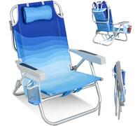 Homecall Chaise de plage pliable légère - Dossier réglable sur 5 niveaux - Fauteuil de plage pliable jusqu'à 136 kg - Pour la plage, l'extérieur (basse, vague bleue, 1 pièce)
