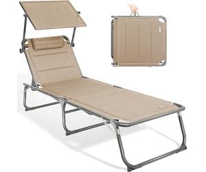 Homecall Chaise longue avec pare-soleil intégré et mousse à séchage rapide, format XXL, 200 x 70 cm (Beige)
