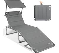 Homecall Chaise longue avec pare-soleil intégré et mousse à séchage rapide, format XXL, 200 x 70 cm (Gris)