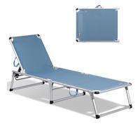 Homecall Chaise longue de jardin légère pliable en aluminium - 1 pièce - Dossier réglable 5 positions - Toit de protection solaire - 190 x 60 cm - Charge maximale : 136 kg - Sans toit pare-soleil bleu
