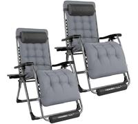 Homecall Chaise longue de jardin pliable - Résistante aux intempéries - Avec coussin - Dossier réglable - Zero Gravity - Jusqu'à 180 kg - Pour jardin, terrasse, balcon - Taille XXL - Gris foncé