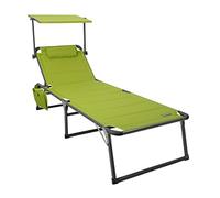 HOMECALL Chaise longue en aluminium avec rembourrage en textilène 2x1, mousse à séchage rapide, poche, et pare-soleil, XXL (200 x 70 cm) - Vert