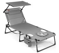 Homecall Chaise longue pliable avec ouverture pour le visage et toit ouvrant, dossier réglable en 4 positions, charge maximale : 180 kg, pour jardin, plage et camping, gris clair
