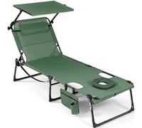 Homecall Chaise longue pliable avec ouverture pour le visage et toit ouvrant, dossier réglable en 4 positions, charge maximale : 180 kg, pour jardin, plage et camping, vert