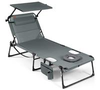 Homecall Chaise longue pliable avec ouverture pour le visage et toit ouvrant, dossier réglable en 4 positions, charge maximale : 180 kg, pour jardin, plage et camping, gris foncé