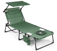 Homecall Chaise longue pliable avec ouverture pour le visage et toit pare-soleil - Dossier réglable en 4 positions - Charge maximale : 180 kg - Pour jardin, plage et camping - Vert