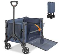 HOMECALL Chariot de plage pliable capacité extensible jusqu'à 100kg, 120L pour le shopping, le Camping, le jardin-Bleu