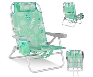 Homecall Join Nature Chaise de plage pliante légère avec dossier réglable à 5 niveaux - Pliable jusqu'à 150 kg - Pour la plage, l'extérieur (basse, océan menthe, 1 pièce)