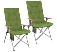 HOMECALL Lot de 2 Chaise de camping pliante - dossier à haut - avec 4,5 cm D'épaisseur rembourrée - 4 positions réglable - Vert