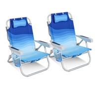 HOMECALL Lot de 2 Chaise de plage pliable, dossier réglable 5 voies, sac isotherme et rangement, poches latérales, appui-tête - 80cm