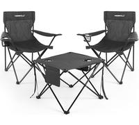 Homecall Lot de 2 chaises de camping pliables avec table - Chaises de camping pliables, légères et portables - Avec porte-gobelet - Table de camping pour pique-nique, jardin - Noir