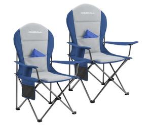 Homecall Lot de 2 chaises de camping pliantes - Charge maximale : 150 kg - Dossier haut - 108 cm - Avec soutien lombaire - Rembourrée - Pour jardin, pique-nique - Bleu marine