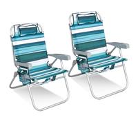 Homecall Lot de 2 chaises de plage pliables légères - Dossier réglable sur 5 niveaux - Fauteuil de plage pliable jusqu'à 136 kg - Pour la plage, l'extérieur (haut, rayé classique, 2 pièces)