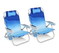 Homecall Lot de 2 chaises de plage pliables légères - Dossier réglable sur 5 niveaux - Fauteuil de plage pliable jusqu'à 136 kg - Pour la plage, l'extérieur (bas, vague bleue)