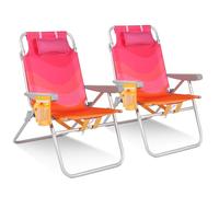 Homecall Lot de 2 chaises de plage pliables légères - Dossier réglable sur 5 niveaux - Fauteuil de plage pliable jusqu'à 136 kg - Pour la plage, l'extérieur (haut, coucher de soleil, 2 pièces)
