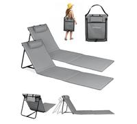 HOMECALL Lot de 2 Tapis de plage, 186 x 53 cm, Chaise Longue de Plage, Matelas Pliante, Rembourrée, Dossier Réglable - Gris
