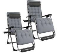 HOMECALL Lot de 2 Transat de jardin pliable - Fauteuil « zéro gravité » - chaise longue - coussin amovible - chargé 180 kg - Gris