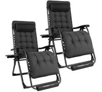 HOMECALL Lot de 2 Transat de jardin pliable - Fauteuil « zéro gravité » - chaise longue - coussin amovible - chargé 180 kg - Noir