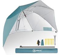 HOMECALL Parasol de plage en polyester, avec ouvertures et protection anti-vent et anti-rayons UV, Bleu