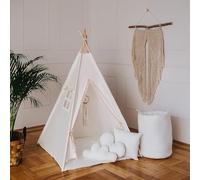 HOMECHIC - Teepee - Tente de jeu pour enfant - En coton - Blanc crème - Style bohème - 3 coussins - 110 x 110 x 150 cm - Motif attrape-rêves - Panier à jouets de qualité supérieure
