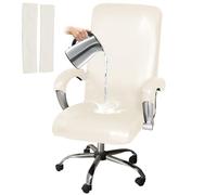 HOMECOVER Élastique Housse De Chaise De Bureau Imperméable-Blanc-Moyenne | Universel Cuir Synthétique Pivotant Housse De Chaise Ordinateur Avec Housses D’accoudoirs Amovible