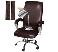 HOMECOVER Élastique Housse De Chaise De Bureau Imperméable-café-Moyenne | Universel Cuir Synthétique Pivotant Housse De Chaise Ordinateur Avec Housses D’accoudoirs Amovible