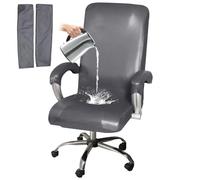 HOMECOVER Élastique Housse De Chaise De Bureau Imperméable-un gris-Moyenne | Universel Cuir Synthétique Pivotant Housse De Chaise Ordinateur Avec Housses D’accoudoirs Amovible