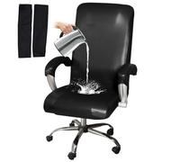 HOMECOVER Élastique Housse De Chaise De Bureau Imperméable, Universel Cuir Synthétique Pivotant Housse De Chaise Ordinateur avec Housses D'accoudoirs Amovible-Le Noir-XL