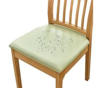 HOMECOVER Housse Assise Chaise Lot De 4 Housse De Chaise Imperméable, PU Cuir Housse De Chaise Amovibles Extensibles Housse Assise Chaise pour Salle à Manger-Lot de 4-Vert Clair