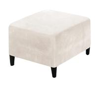 HOMECOVER Housse Ottoman Carré, Extensible Housse De Pouf Velours Housse De Repose-Pieds Amovible Antidérapant avec Bas élastique-Blanc crème-Carré