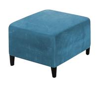 HOMECOVER Housse Ottoman Carré, Extensible Housse De Pouf Velours Housse De Repose-Pieds Amovible Antidérapant avec Bas élastique-Bleu-Carré