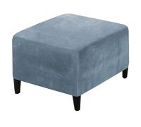 HOMECOVER Housse Ottoman Carré, Extensible Housse De Pouf Velours Housse De Repose-Pieds Amovible Antidérapant avec Bas élastique-Bleu Gris-Carré