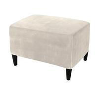 HOMECOVER Housse Ottoman Rectangulaire, Extensible Housse De Pouf Velours Housse De Repose-Pieds Amovible Antidérapant avec Bas élastique-Blanc crème-X-Large