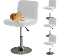 HOMECOVER Housses De Chaise De Bar avec Dossier, Élastique Velours Tissu Housses De Tabouret De Pub Amovible Courte Arrière Pivotant Couverture De Chaise-Blanc-4 Pièces