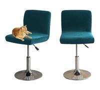 HOMECOVER Housses De Chaise De Bar avec Dossier, Élastique Velours Tissu Housses De Tabouret De Pub Amovible Courte Arrière Pivotant Couverture De Chaise-Turquoise-2 Pièces
