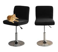 HOMECOVER Housses De Chaise De Bar avec Dossier, Élastique Velours Tissu Housses De Tabouret De Pub Amovible Courte Arrière Pivotant Couverture De Chaise-Le Noir-2 Pièces